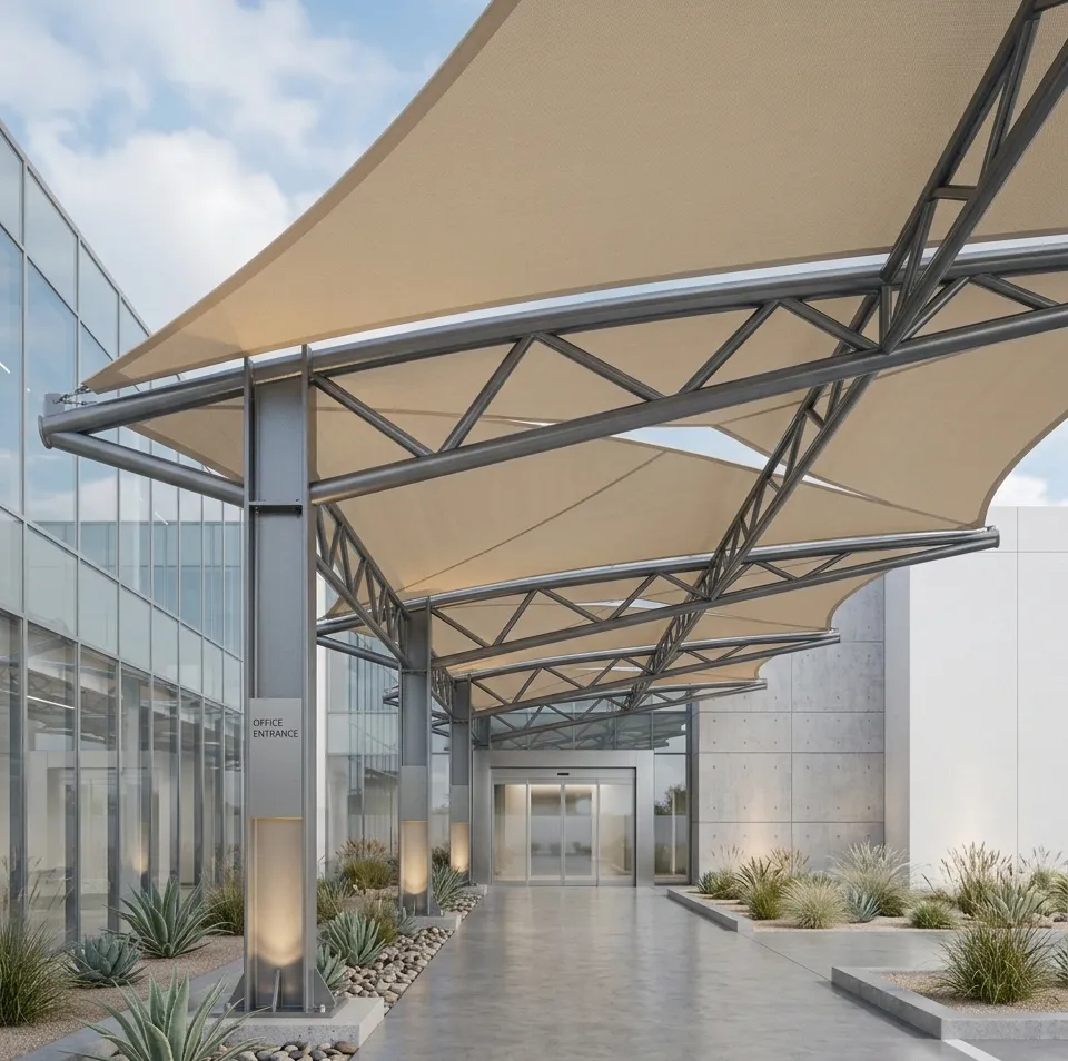 Architectural steel canopies for entrances and outdoor areas in UAE