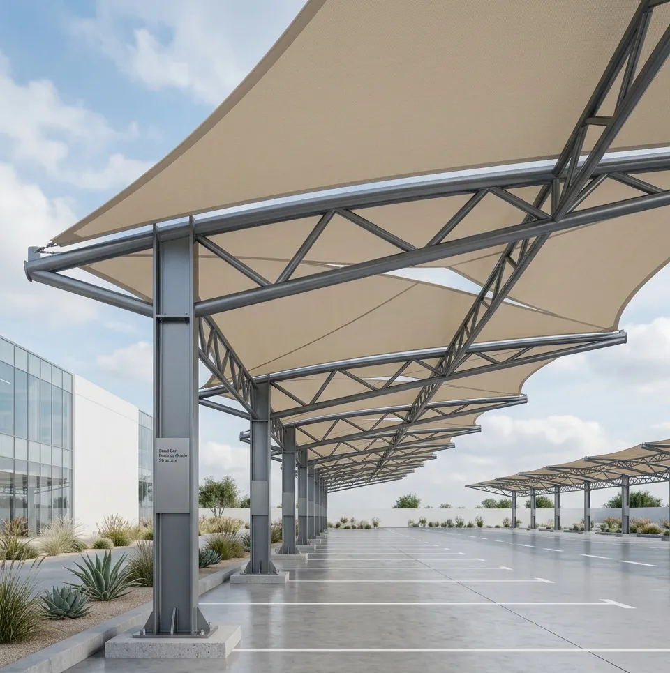 Steel car parking shade structures engineered for UAE climate