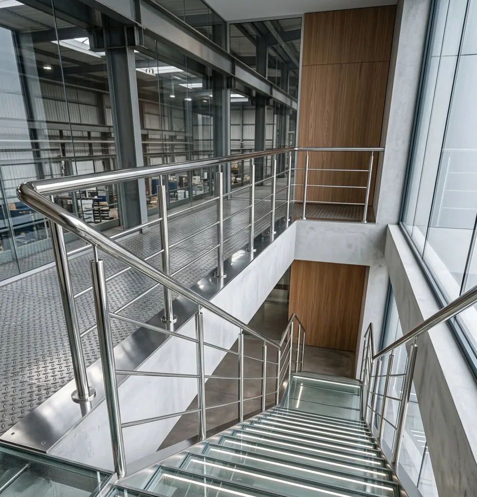 Custom steel and stainless steel handrails for stairs and walkways
