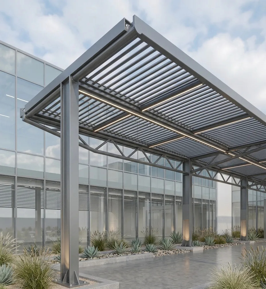 Custom metal pergola for residential and commercial landscaping